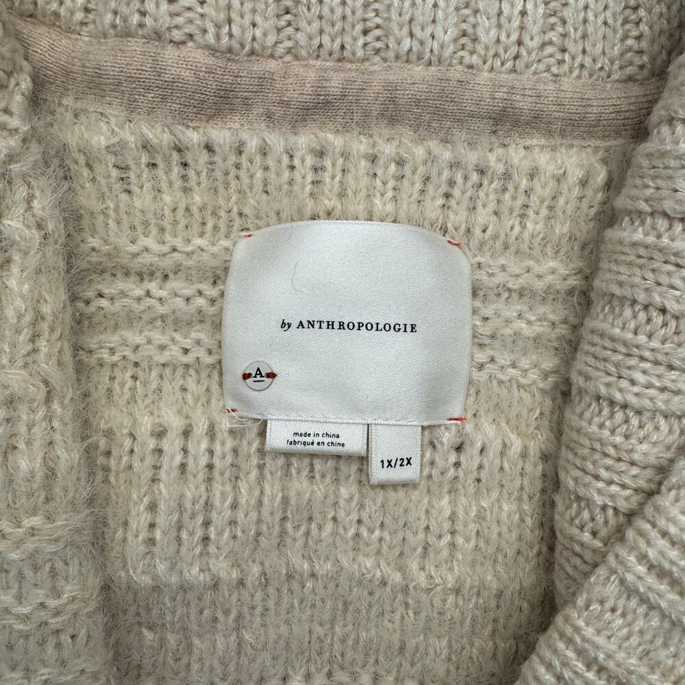 Anthropologie Cream Shaggy Sweater Vest size 1X/2X snap button closure 25% wool - Picture 16 of 16